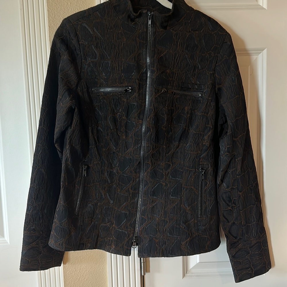 Women’s animal print black and brown cache M zip up jacket